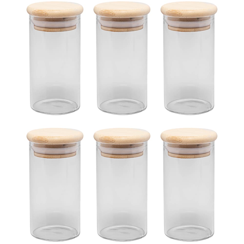 Jogo De 6 Potes Para Temperos 120ml Tampa De Bambu Wolff