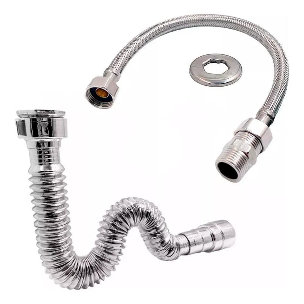 5X Kit Sifão + Rabicho 60Cm Metal Inox Flexível Mangueira