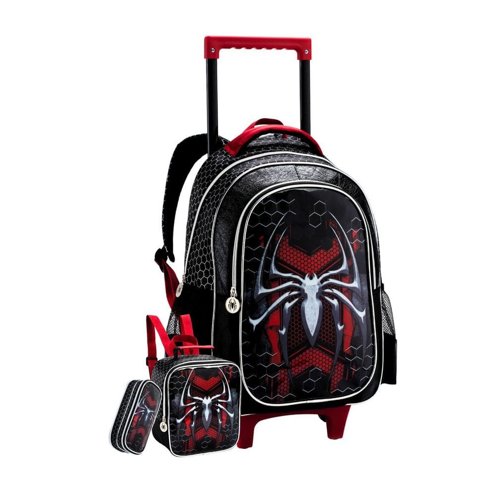 Kit Escolar Mochila De Rodas+Lancheira+Estojo Silver Spider