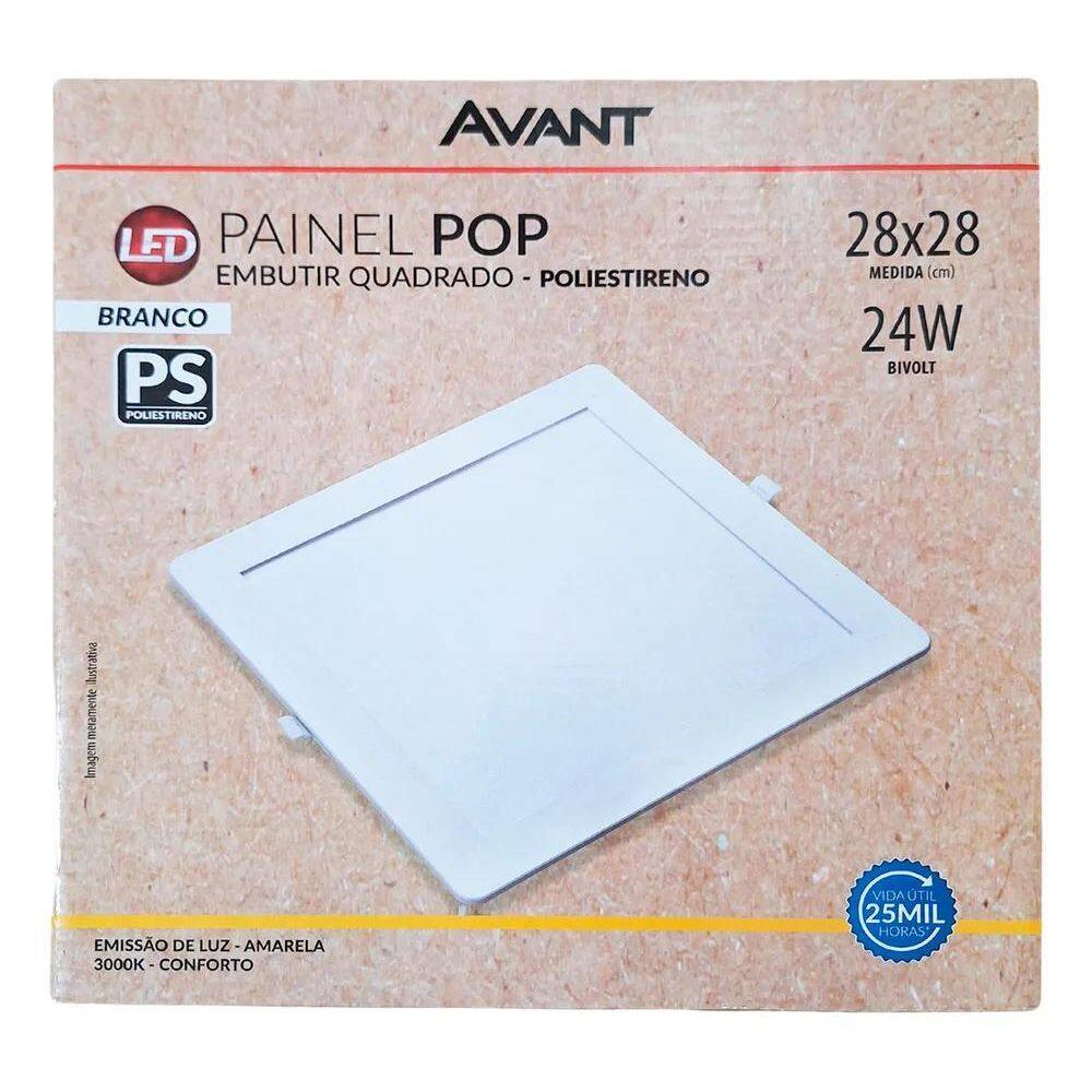 5X Plafon Led Embutir Quadrado 24W Branco Quente 3000K 28X28