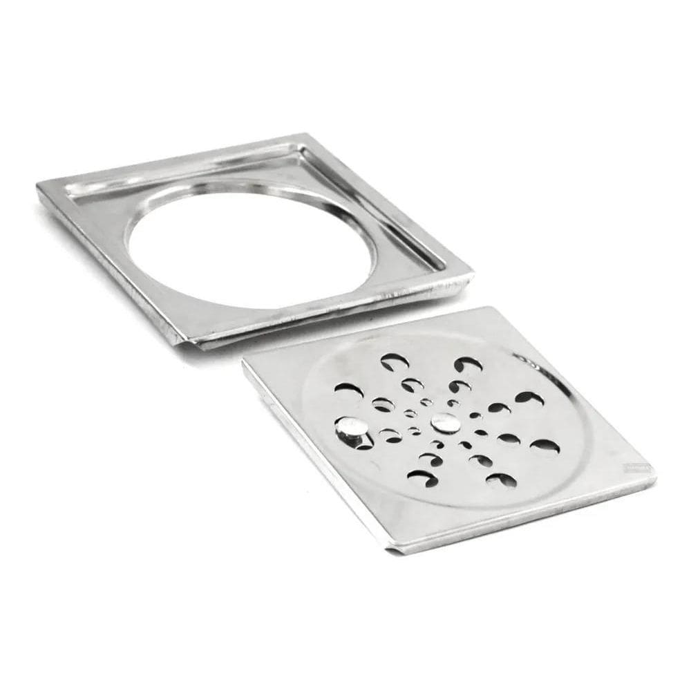 5X Grelha + Porta Grelha Quadrado 10X10 Inox Para Banheiros