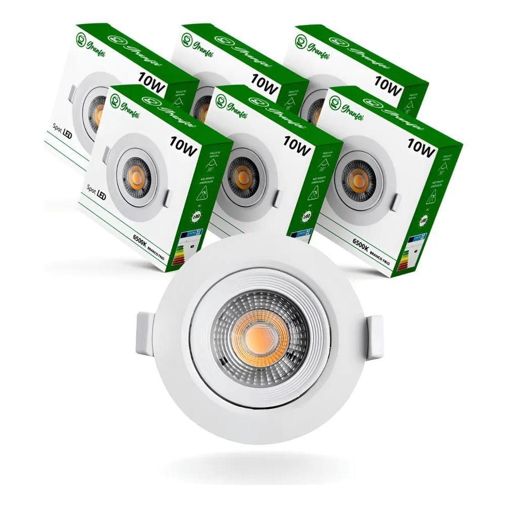 5X Kit 5 Luminária Teto Spot Led 10W Direcionável Branco Biv