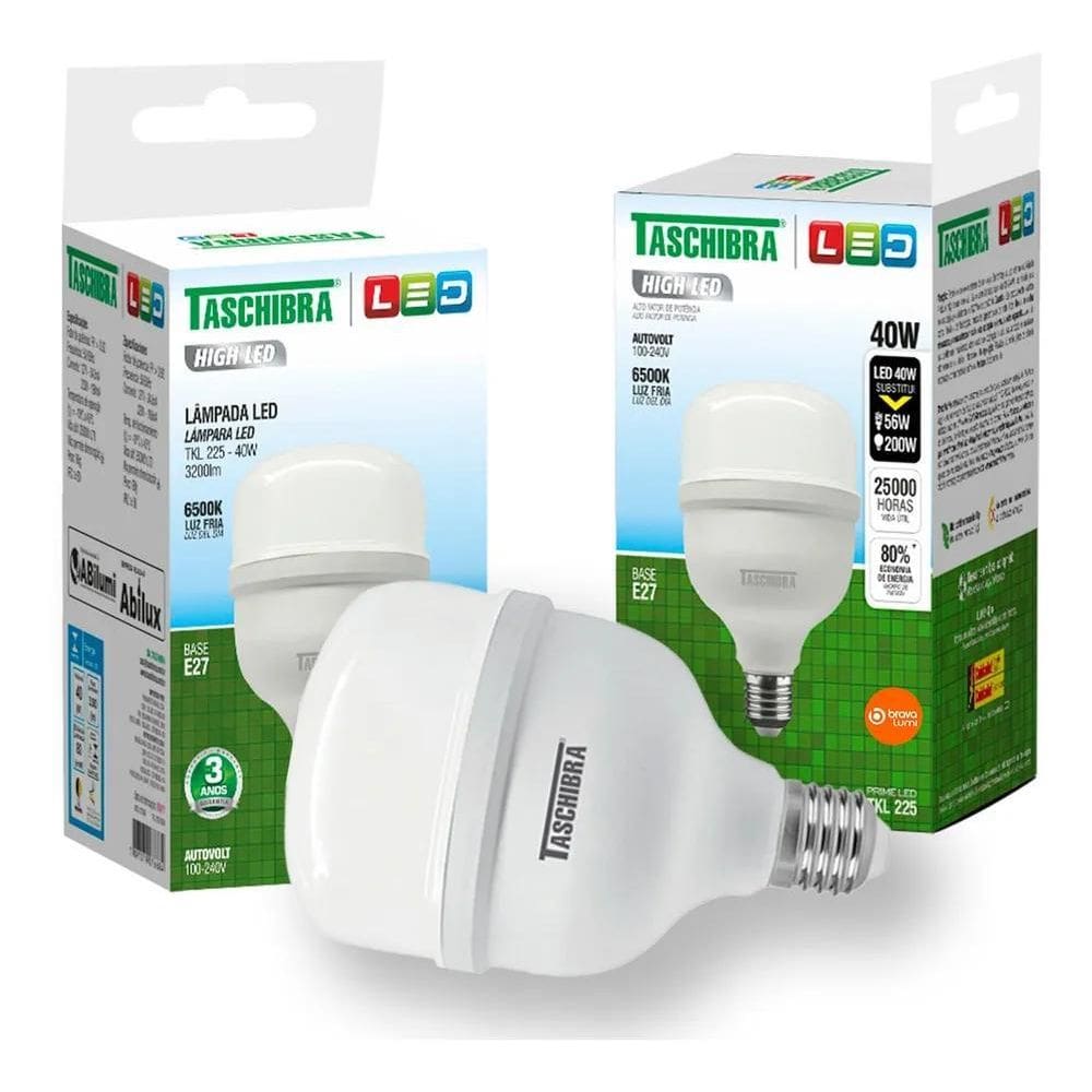 5X Lâmpada High Led Tkl 225 40W Soq E27 6500K Taschibra Luz