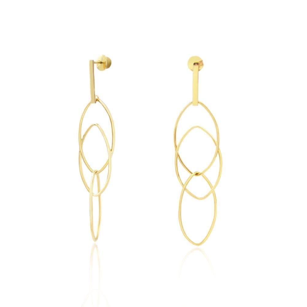 Brinco Elos Ovais 6Cm Em Ouro 18K