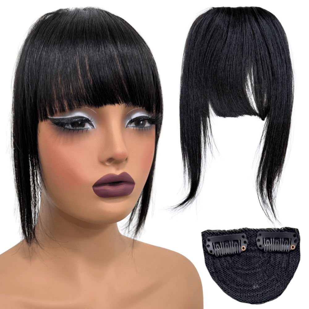 Franja postiça aplique cabelo humano preto natural topo