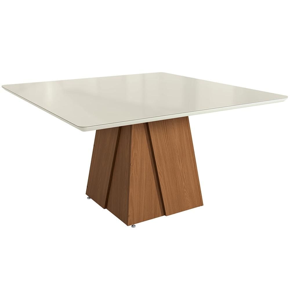 Mesa Quadrada Kappesberg CSJ1562 de Vidro, Off White e Canela, 135 cm