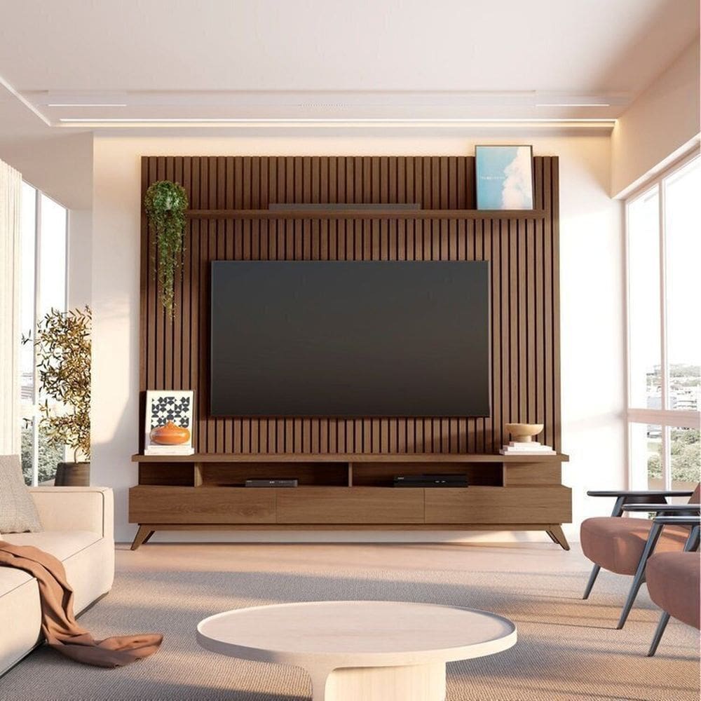 Rack com Painel Ripado para até Tv 85 Polegadas 230cm 100% Mdf Yucca Cabecasa Madeiramadeira Cedro