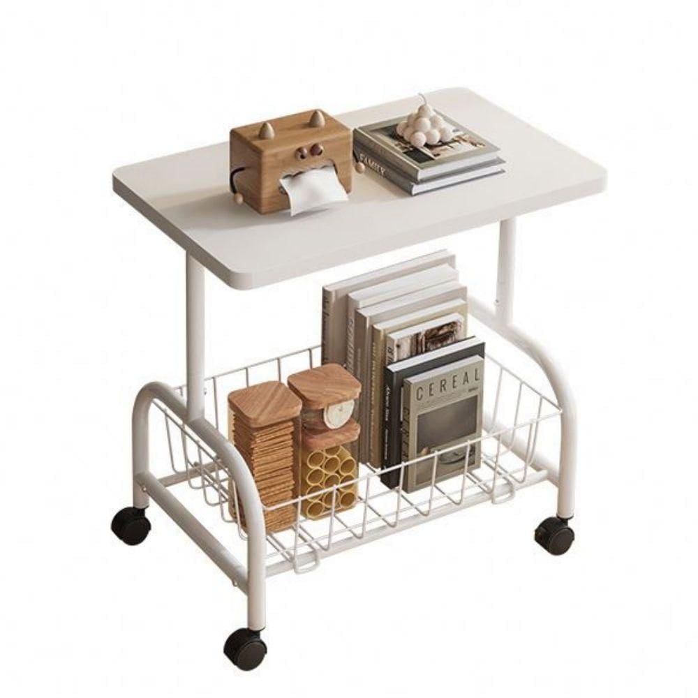 Mesa Lateral Multiuso Carrinho Auxiliar Apoio Organizador Sala Quarto Escritorio Rodinhas Notebook Sofa Cama Branca