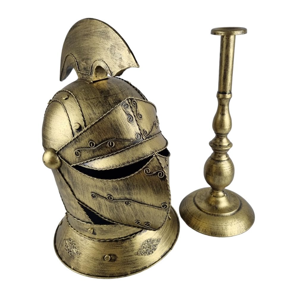 Enfeite Capacete Cavaleiro Medieval Dourado 47Cm