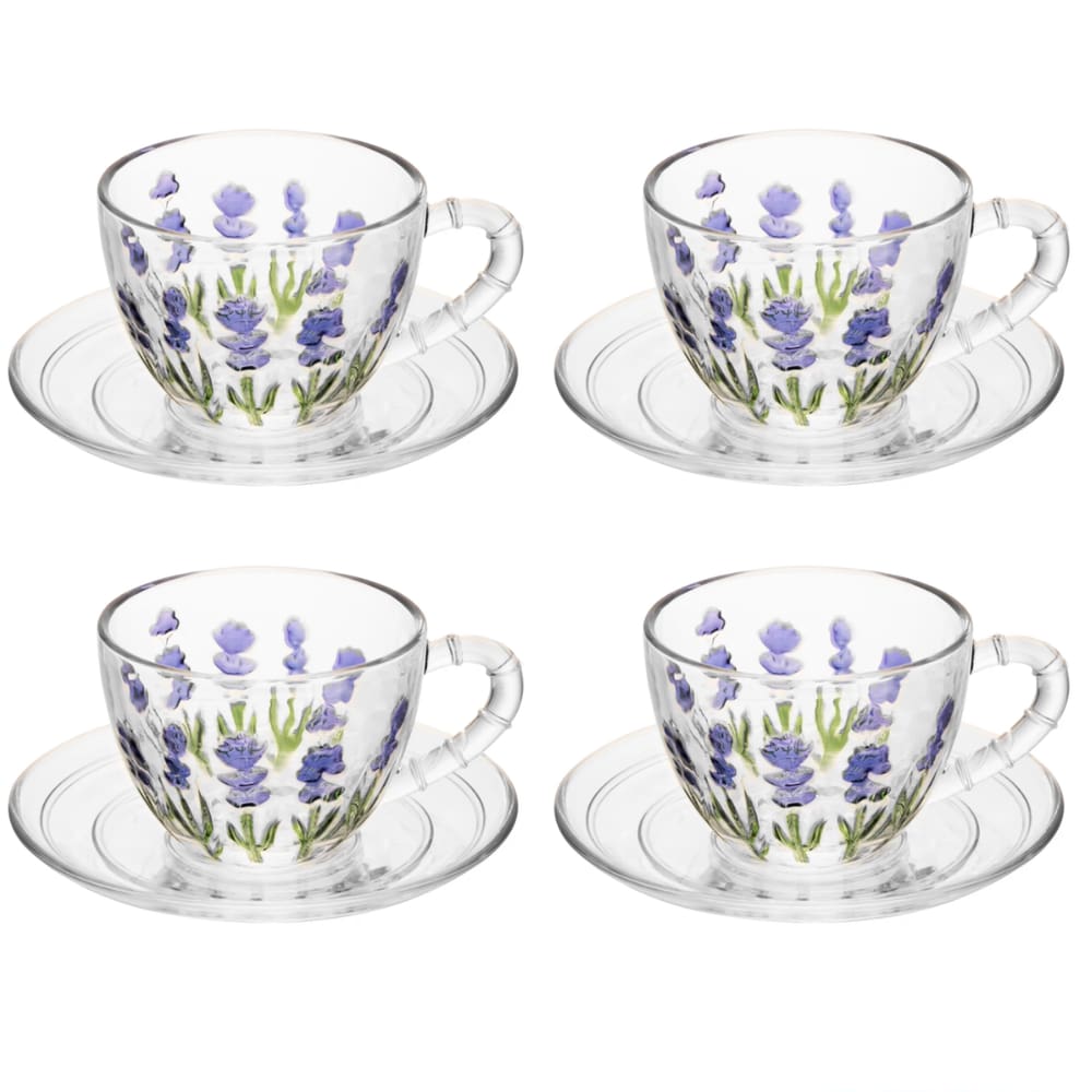 Jogo 4 Xícaras Chá 220ml Cristal Lavanda Hand Painting Lyor