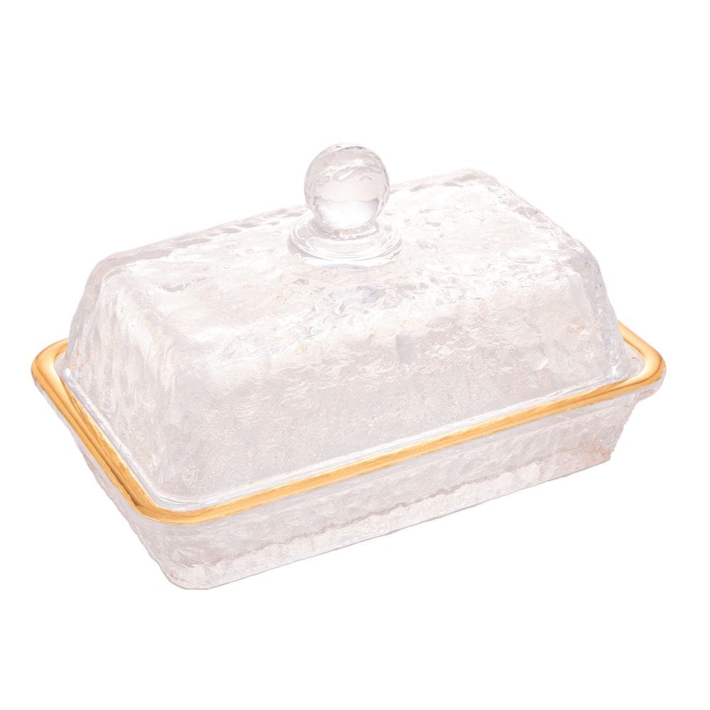 Manteigueira De Cristal Martelado Borda Dourada Petra Lyor