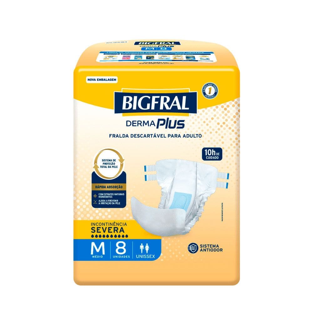 Fralda Bigfral Derma Plus M 8 Unidades
