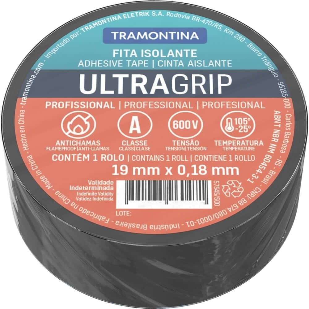 Fita Isolante Preta Classe A 0,18mm x 19mm x 10 Metros - 57545551 - TRAMONTINA