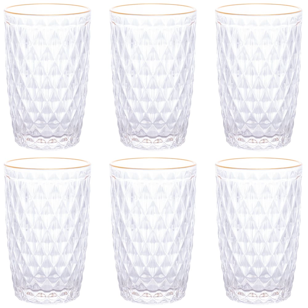 Jogo De 6 Copos Altos 330ml Bico De Abacaxi Borda Dourada Lyor