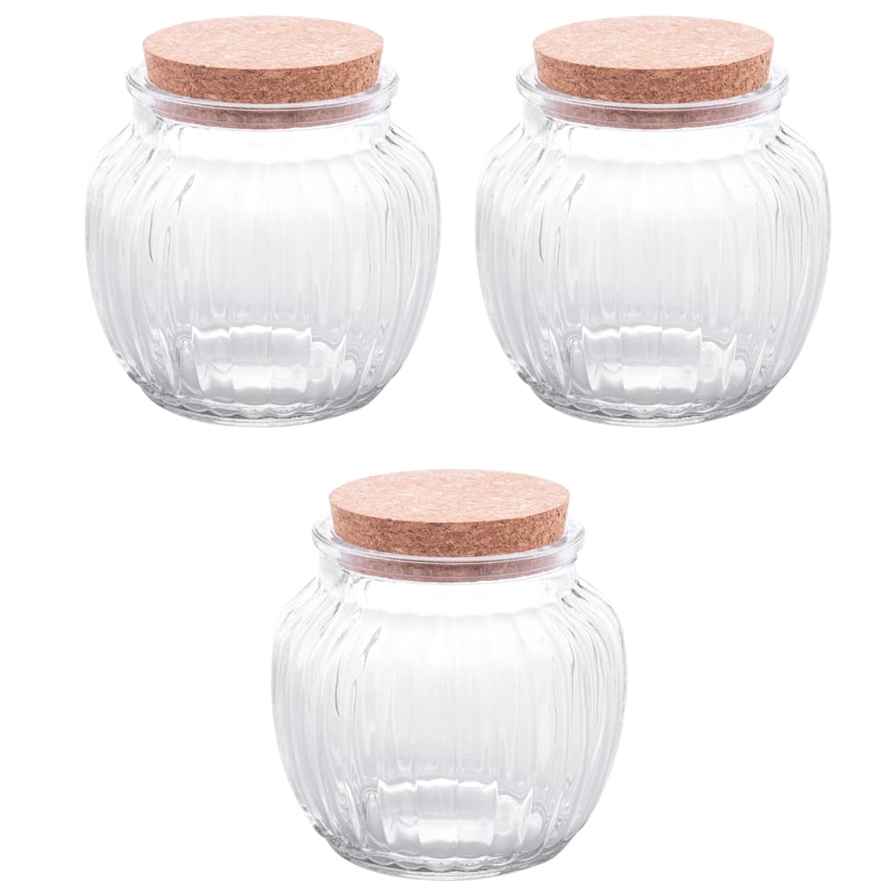 Jogo De 3 Potes Vidro E Tampa De Rolha 600ml Classic Lyor