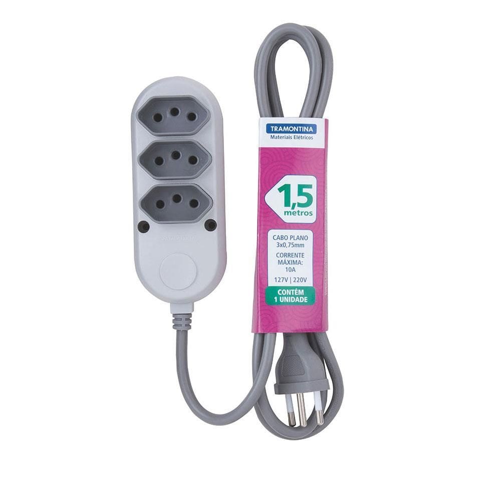 Extensão 3 Tomadas 2P+T 10A 250V 1,5m - 57504019 - TRAMONTINA