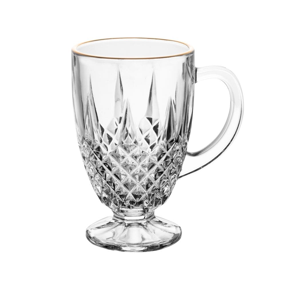 Jogo De 6 Xícaras Cristal 150ml Borda Dourada Diamante Lyor