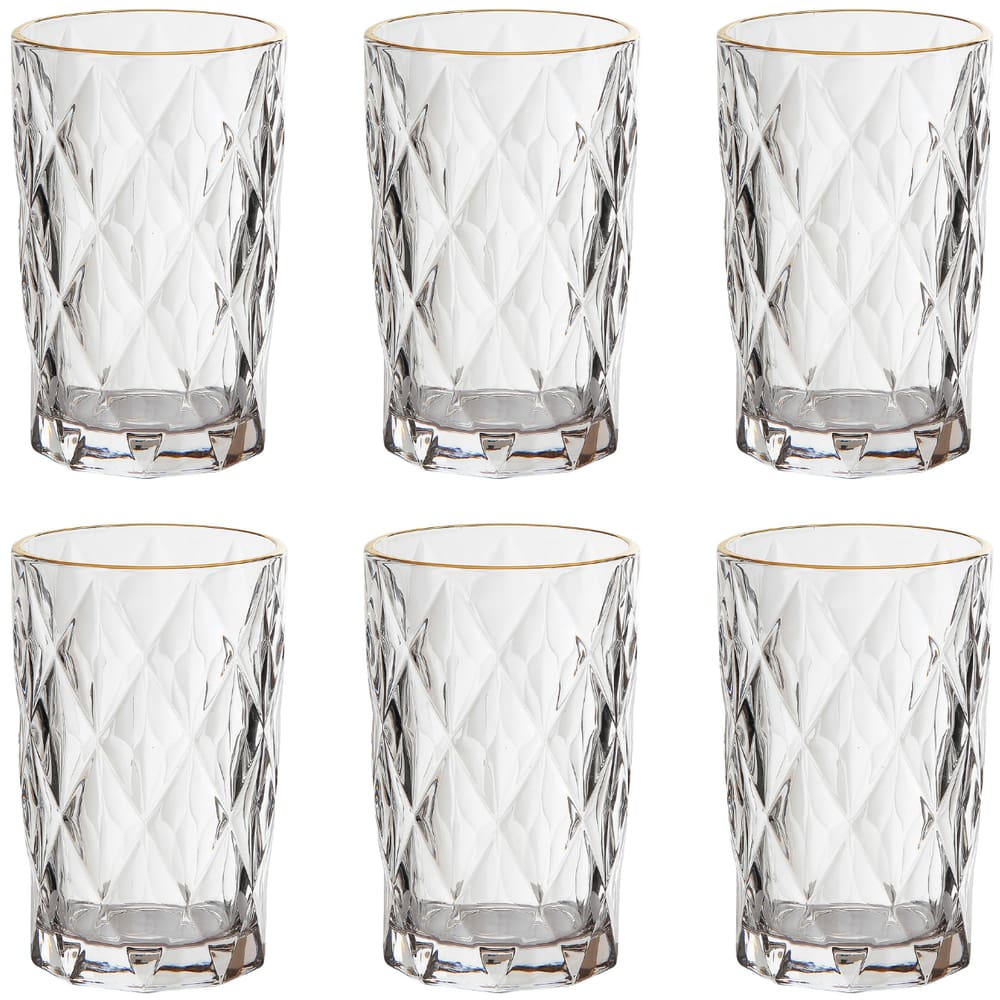 Jogo 6 Copos Altos Borda Dourada 350ml Diamond Clear Ke Home