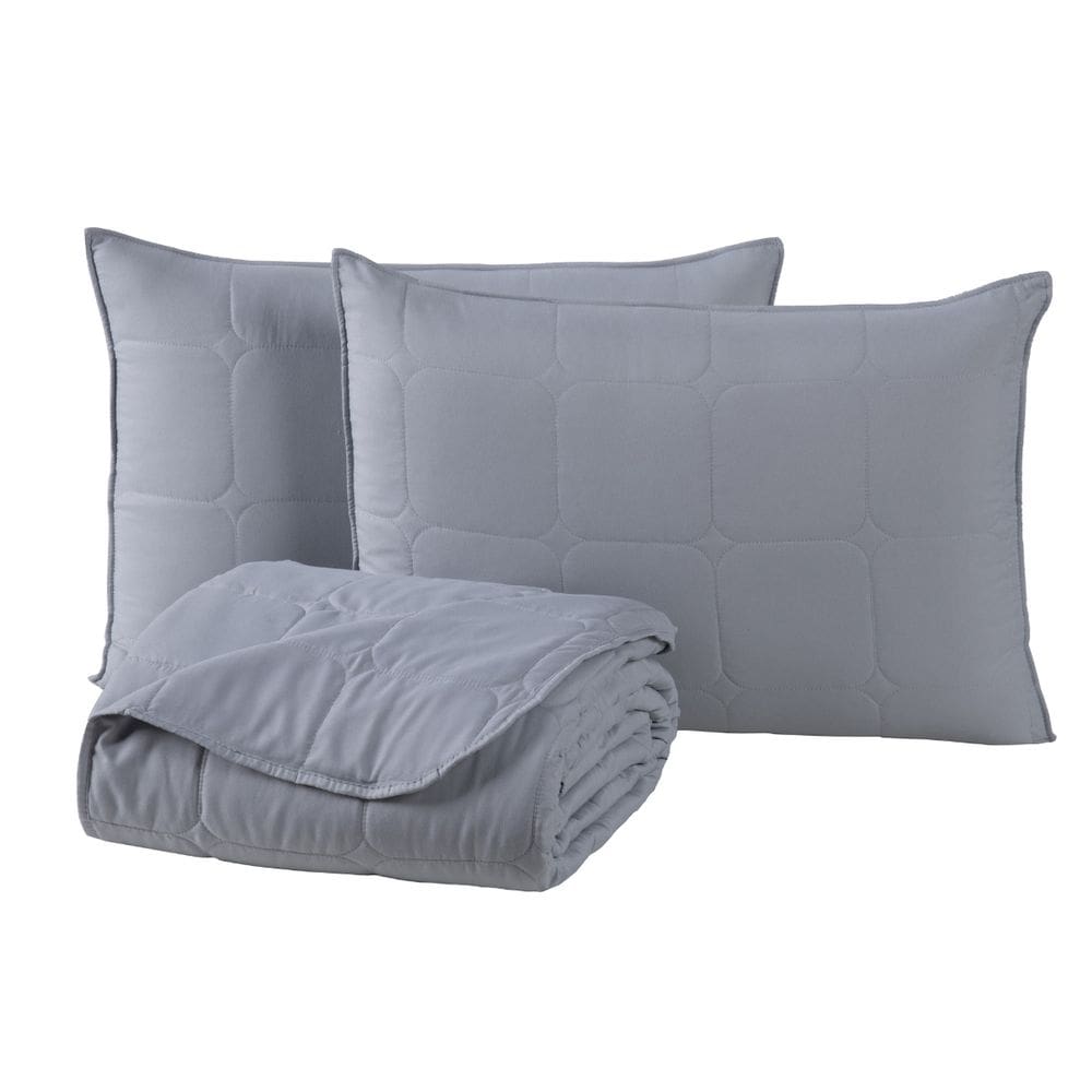 Kit Cobre Leito Colcha Speciale Casal Matelado Toque Acetinado 400 Fios 3 Peças Cinza