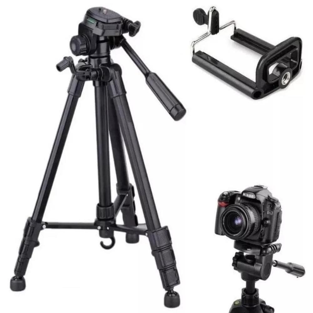 Tripé para Câmera Digital Com Nível e Suporte Para Celular 1.40 Mts