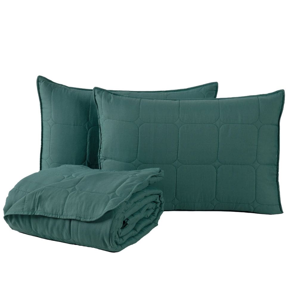 Kit Cobre Leito Colcha Speciale Casal Matelado Toque Acetinado 400 Fios 3 Peças Verde