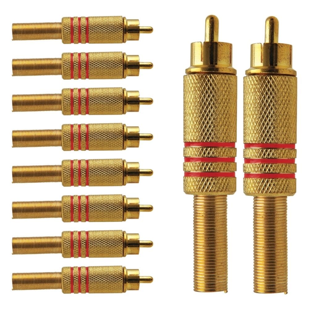 Conector Linha Rca Macho Metal Gold Vermelho Storm  10 Unidades