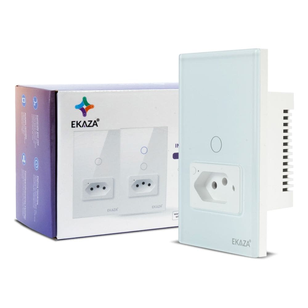 Interruptor Inteligente 1 Botão Touch C\ Tomada 20A Wi-Fi Branco Google Home e Alexa EKAT-T218-1WB