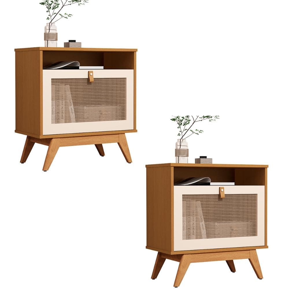 Kit 2 Mesa de Cabeceira Camu-Camu New e Pés Madeira Maciça