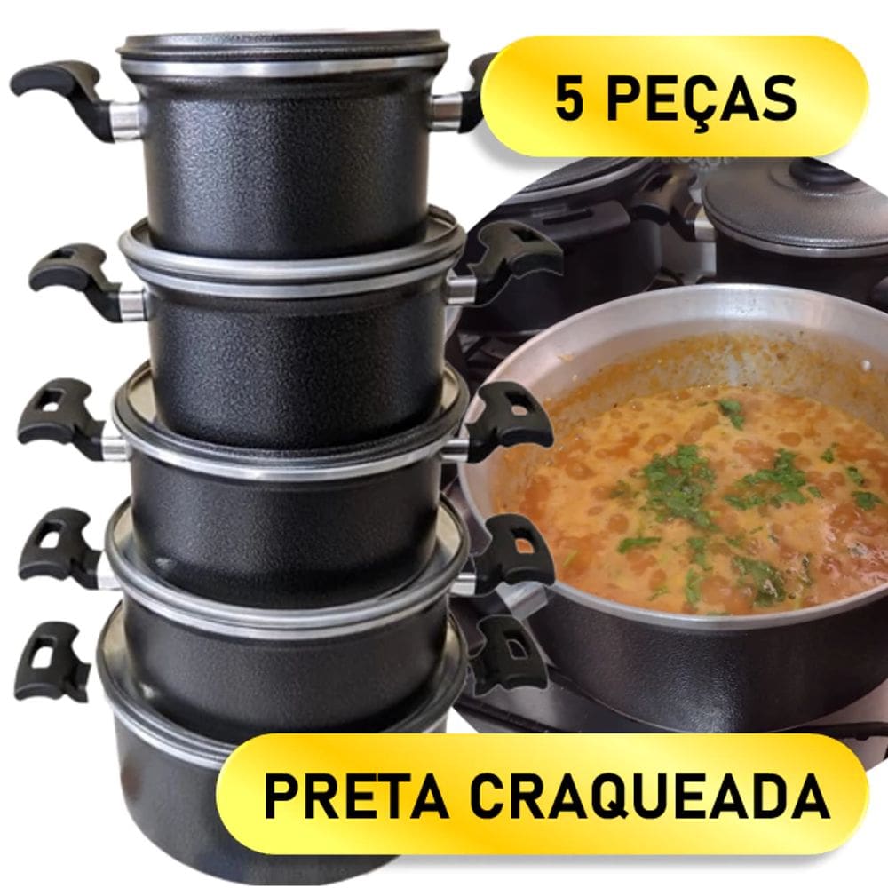Jogo de Panelas de Alumínio 5 Peças Grafite Craqueado Kit Panela, Caçarola Arroz Feijão Conjunto de Panelas Kit - PANAMI