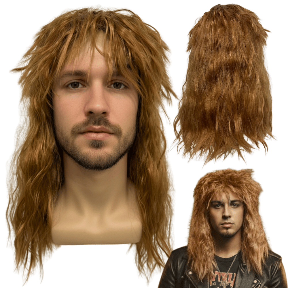 Peruca rock heavy metal anos 60 70 ondulada ruiva volumosa