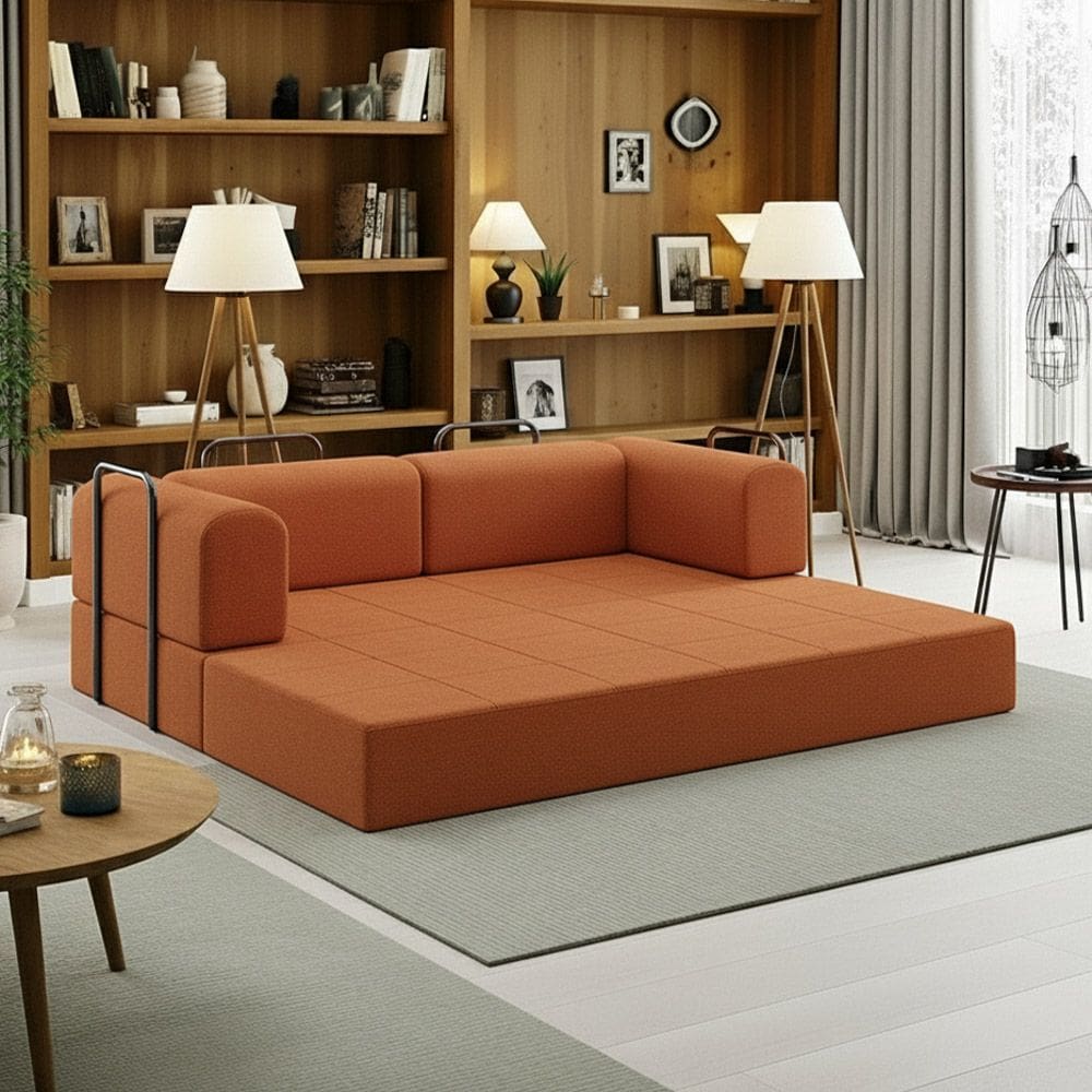 Sofá Cama de Espuma Modular Axel 180cm 03 Lugares com Apoio de Metal Bouclê - Abmaza