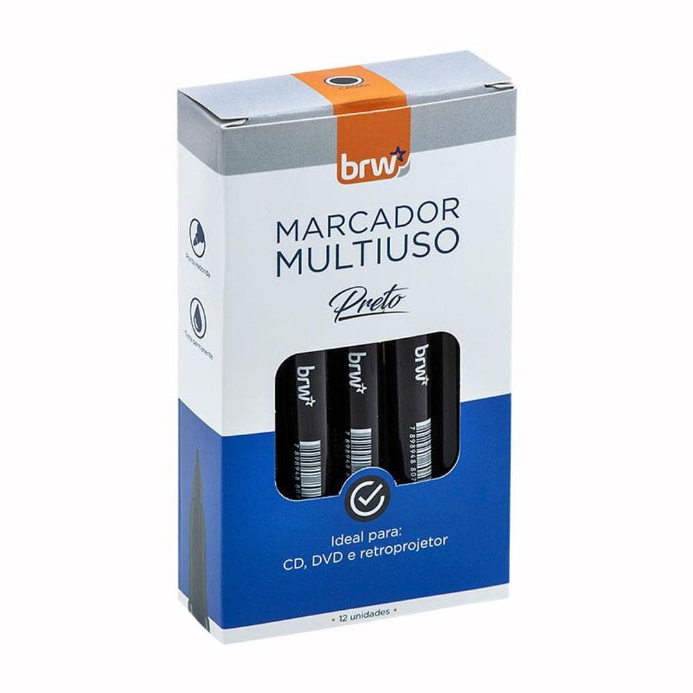 Pincel para retroprojetor 2mm Preto CA5001 com 12 unidades - BRW