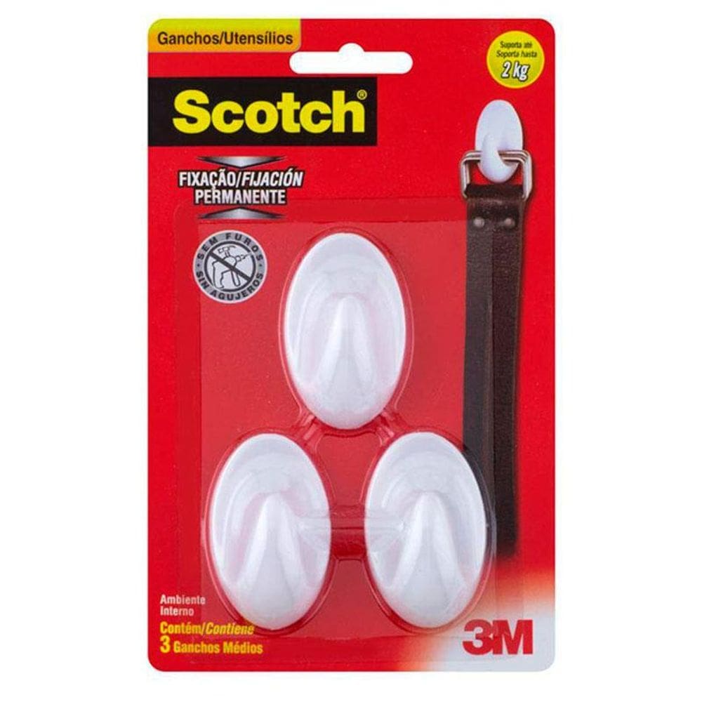 Gancho adesivo plástico médio HB004684294 3 und  Scotch 3M