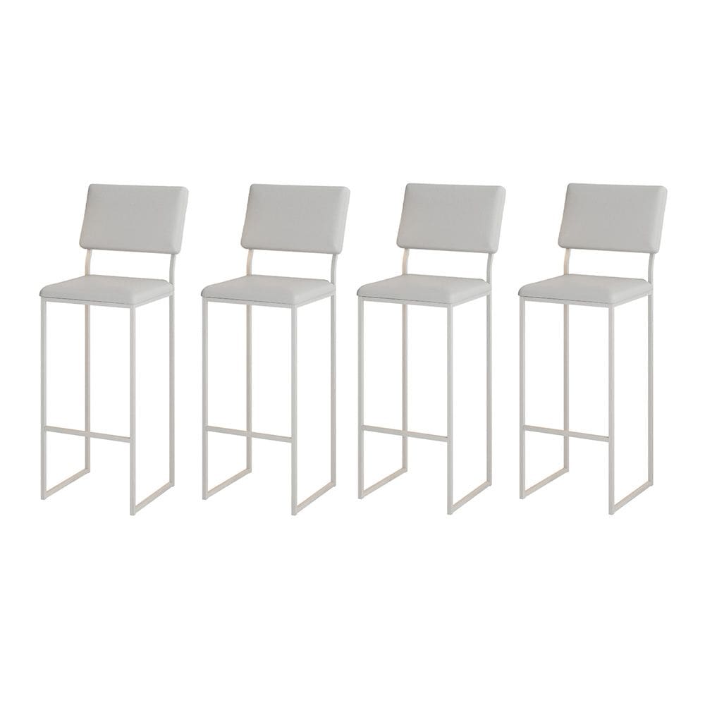 Kit 4 Banquetas com Encosto Industrial e Moderna Nina Branco e Corino Branco