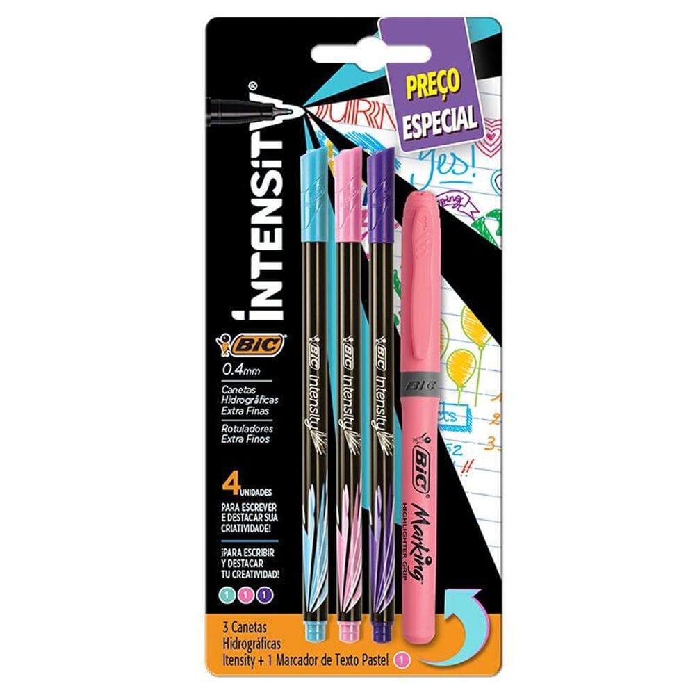 Kit escrita intensity marca texto rosa c/ 4 itens 971237 Bic