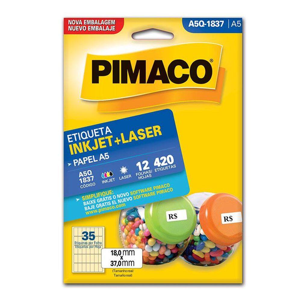 Etiqueta inkjet/laser A5Q1837 c/ 12 fls Pimaco