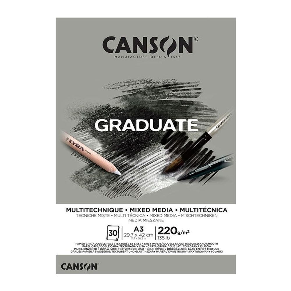 Bloco Graduate multi técnica cinza A3 220g c/ 30 fls Canson