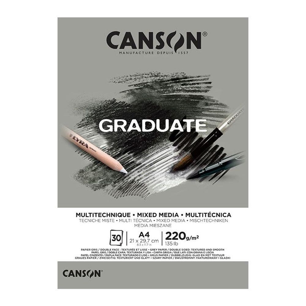 Bloco graduate multi técnica cinza A4 220g c/ 30 fls Canson