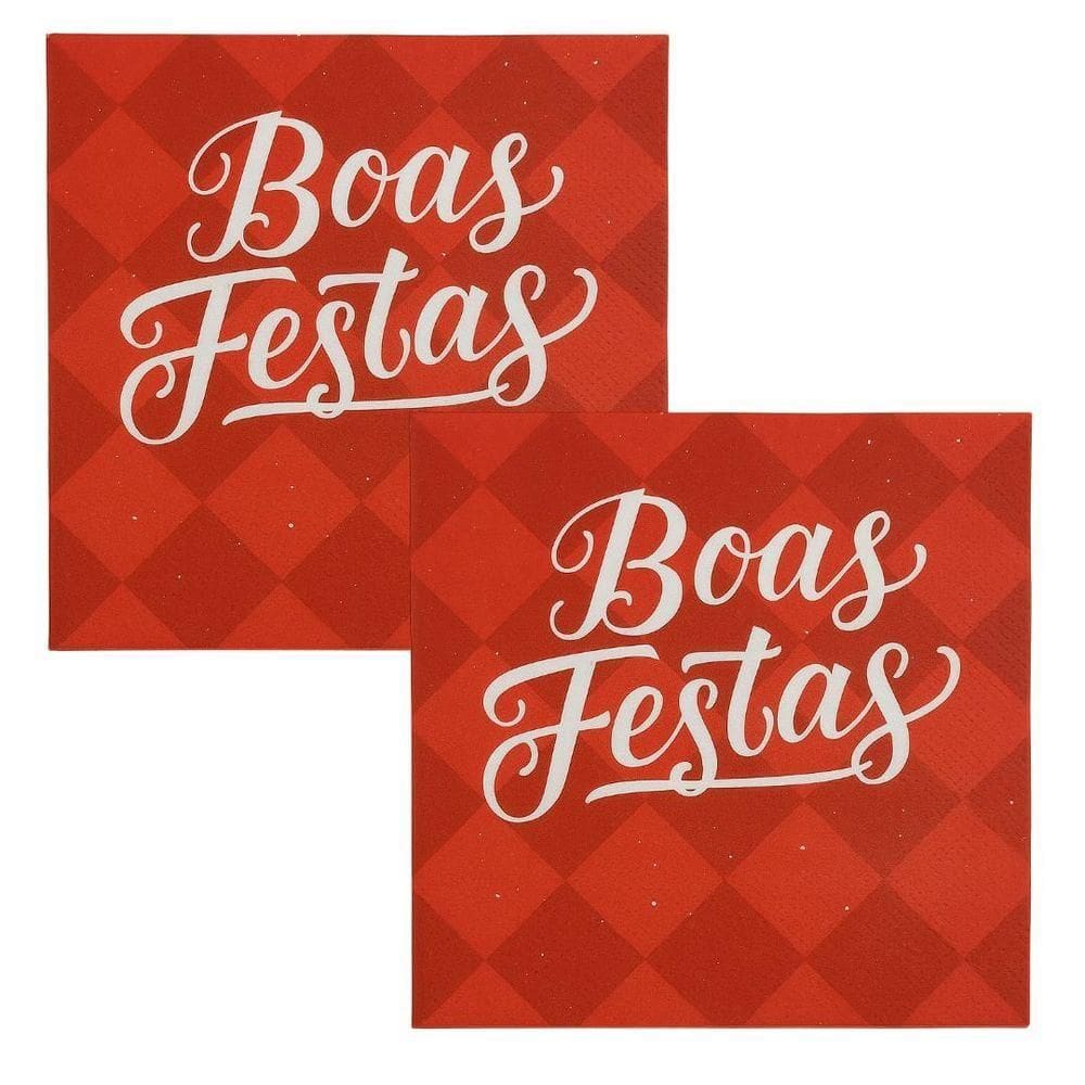 Kit Guardanapo De Natal Vermelho Boas Festas 25x25cm Folha Dupla Prime 40 Unidades