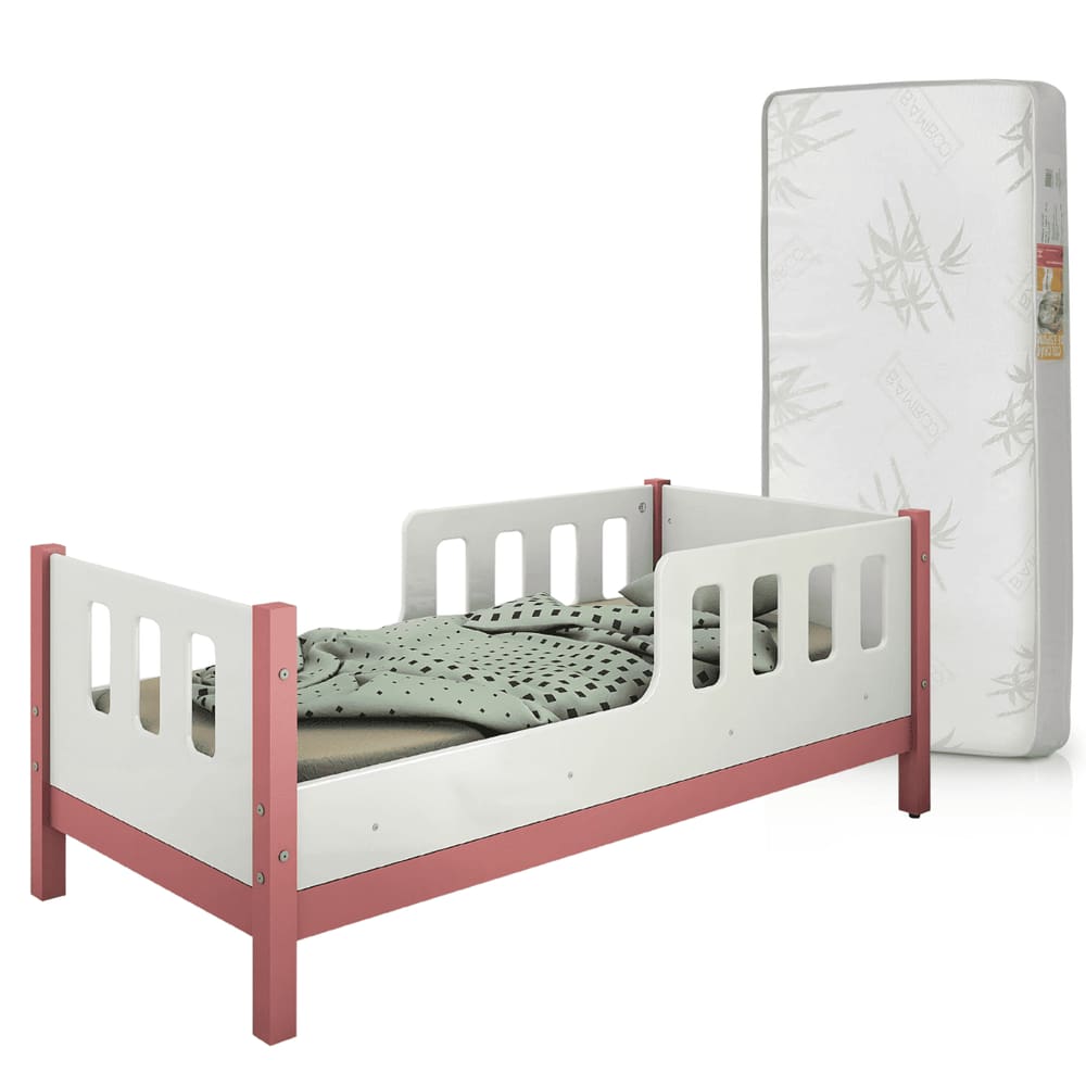 Cama Infantil Encanto 100% MDF com Grade de Proteção + Colchão 150x70 D18 Inmetro