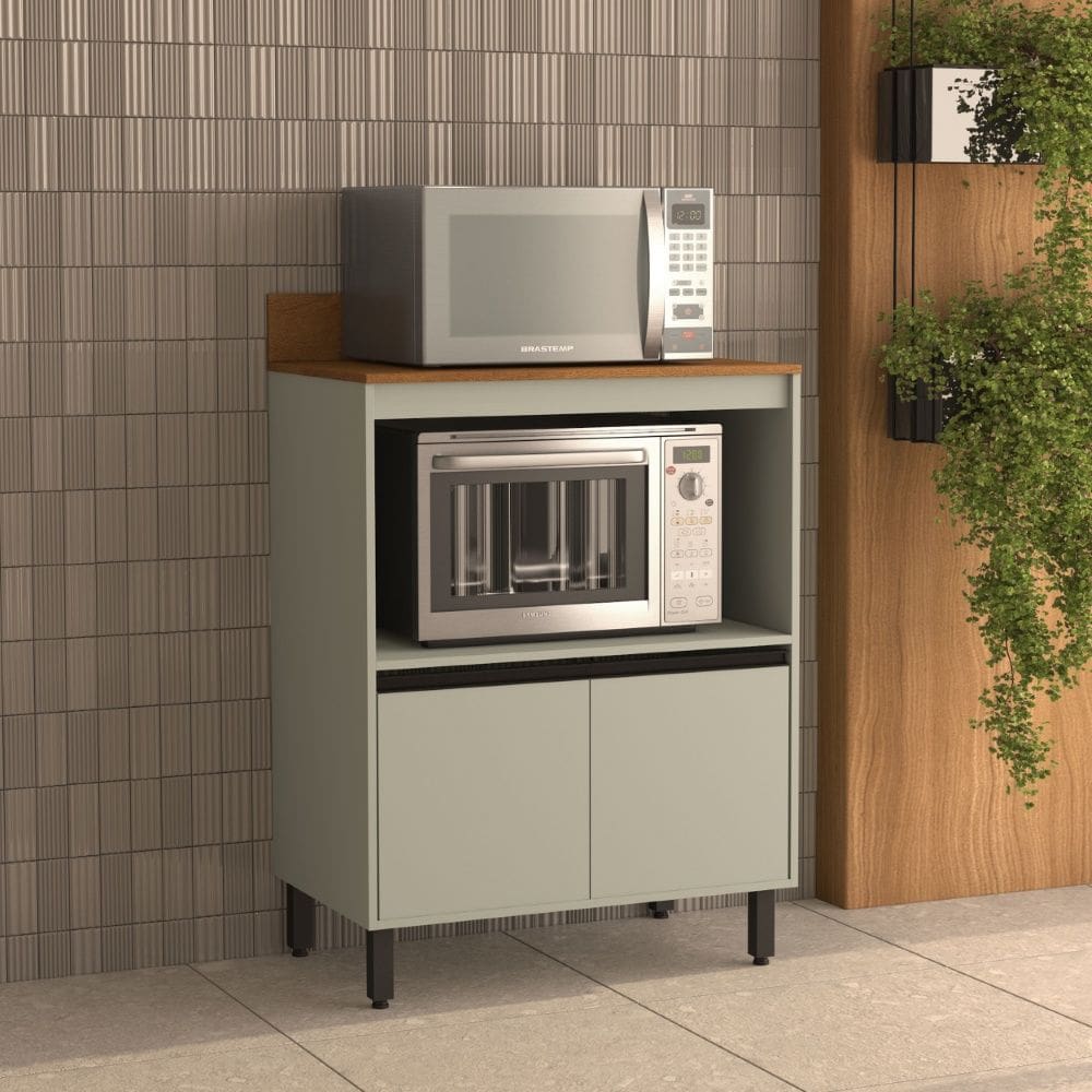 Balcão de Cozinha 2 Portas e 1 Nicho 80cm Koya Verde Oliva Politorno Móveis
