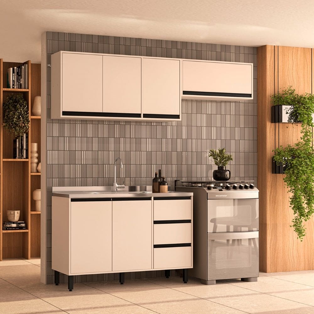 Cozinha Compacta 3 Peças 250027 Sem Tampo Koya Creme Politorno Móveis