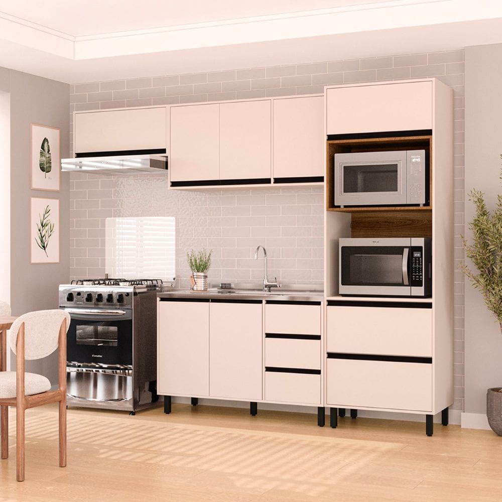 Cozinha Compacta 4 Peças 250029 Sem Tampo Koya Creme Politorno Móveis