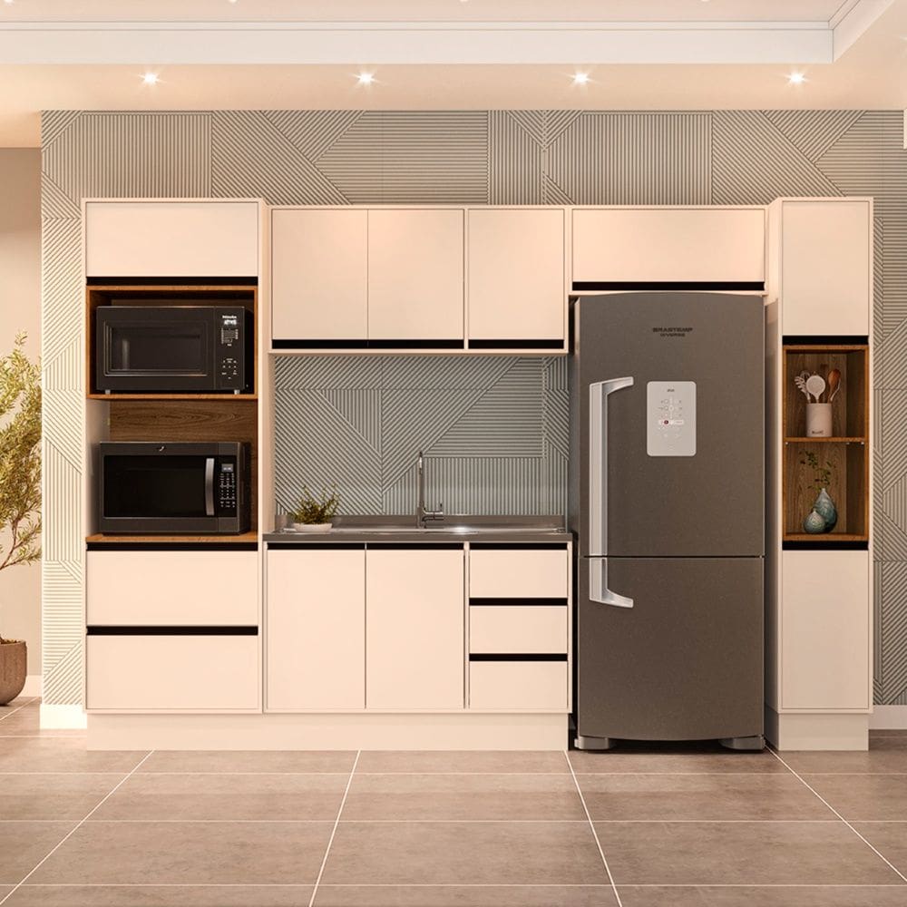 Cozinha Compacta 5 Peças 250037 Sem Tampo Koya Creme Politorno Móveis