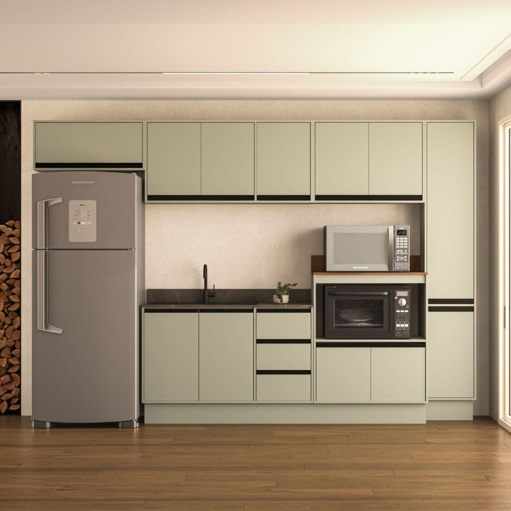 Cozinha Compacta 6 Peças 250038 Sem Tampo Koya Verde Oliva Politorno Móveis