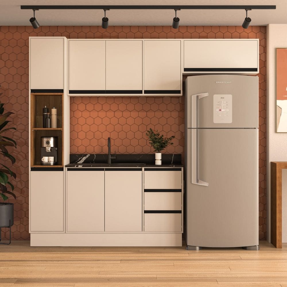 Cozinha Compacta 4 Peças 250036 Sem Tampo Koya Creme Politorno Móveis