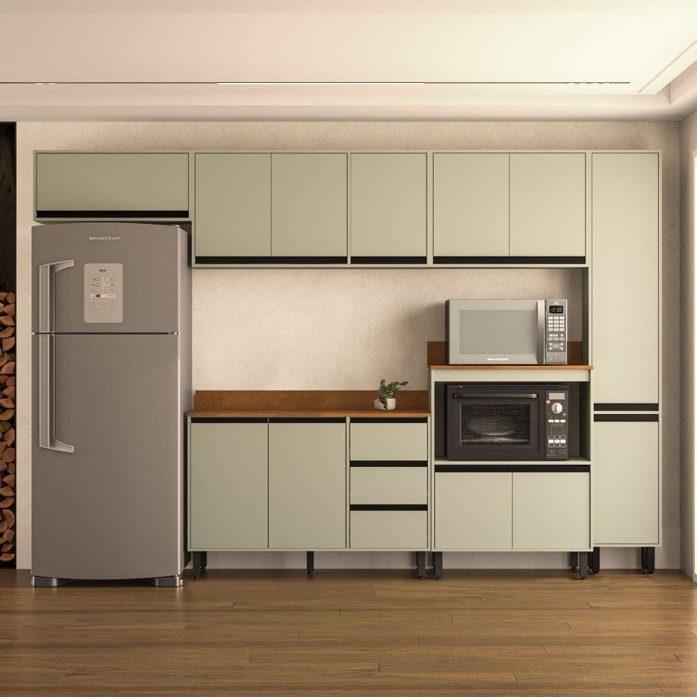 Cozinha Compacta 6 Peças 250044 Com Tampo Koya Verde Oliva Politorno Móveis
