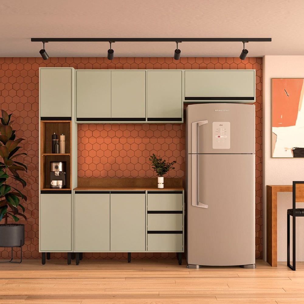 Cozinha Compacta 4 Peças 250042 Com Tampo Koya Verde Oliva Politorno Móveis
