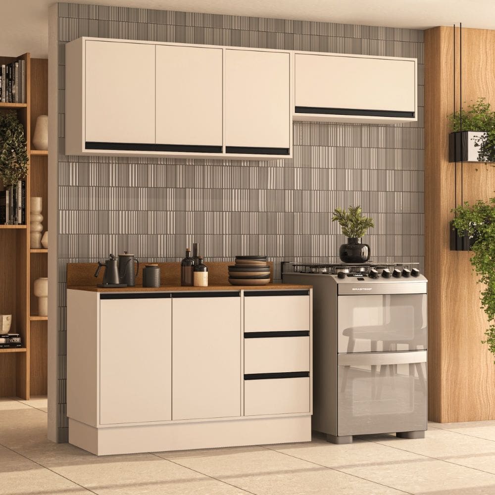 Cozinha Compacta 3 Peças 250045 Com Tampo Koya Creme Politorno Móveis