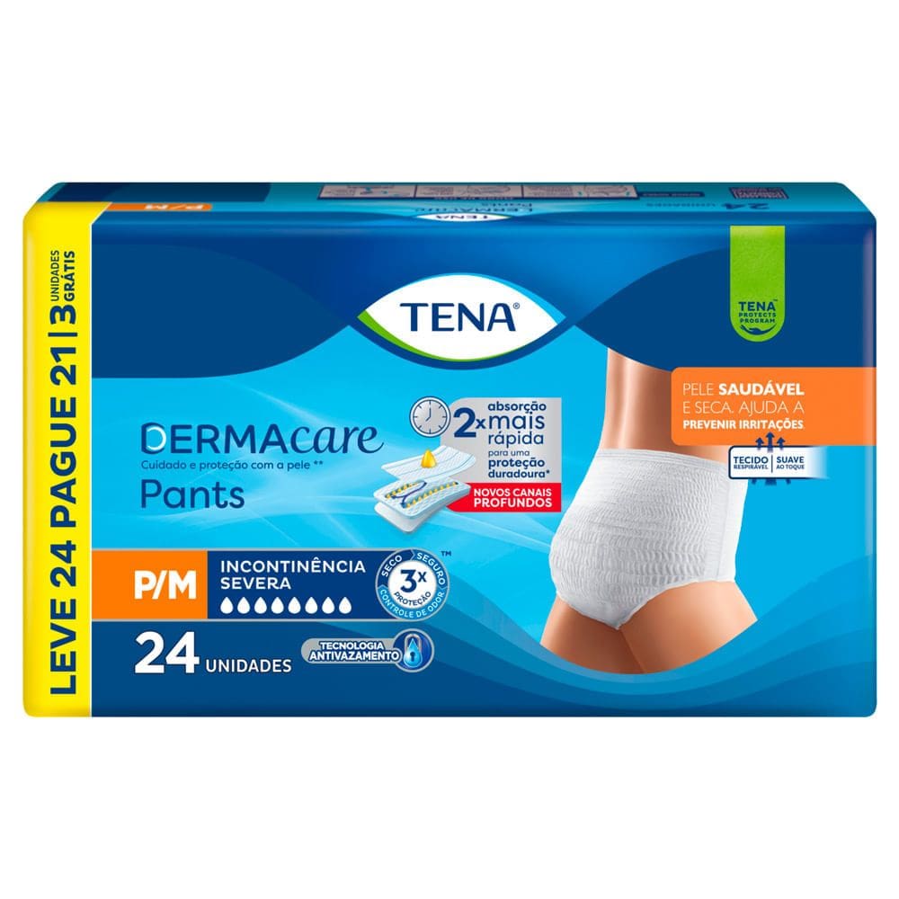 Roupa Íntima Tena Dermacare Pants Tamanho P/M Leve 24 e Pague 21 Unidades Descartáveis